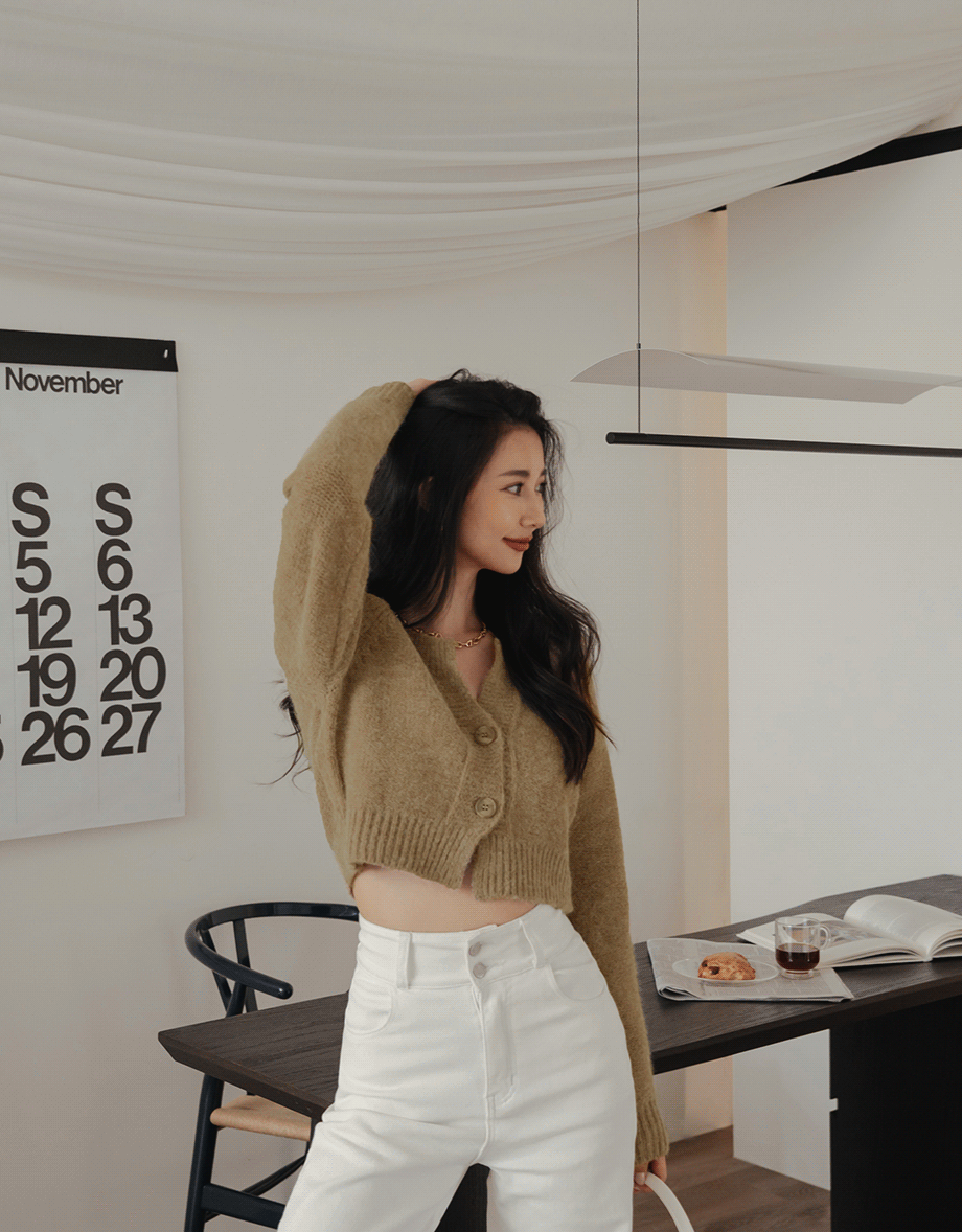 Small V Double Button Plush Knit Sweater