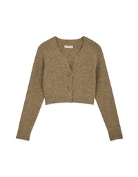 Small V Double Button Plush Knit Sweater
