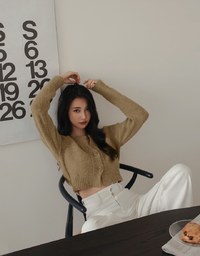 Small V Double Button Plush Knit Sweater