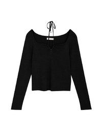 Small V Neck Tie Knit Long Sleeve Top