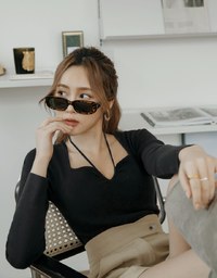 Small V Neck Tie Knit Long Sleeve Top