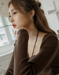 Small V Neck Tie Knit Long Sleeve Top