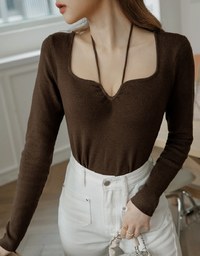 Small V Neck Tie Knit Long Sleeve Top