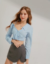 Sheer Check Crop Blouse Shirt