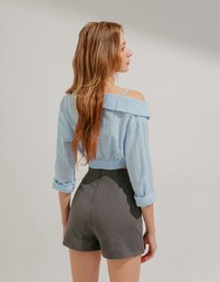 Sheer Check Crop Blouse Shirt