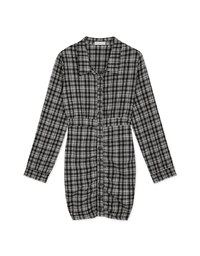 Lapel-Collar Checked Cropped Button-Up Mini Dress