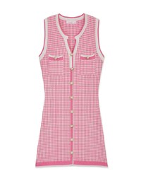 Houndstooth Contrast Gold Buckle Mini Dress