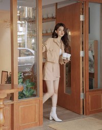 Lapel Buttoned Irregular Skirt Set