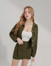 Lapel Buttoned Irregular Skirt Set