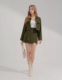 Lapel Buttoned Irregular Skirt Set