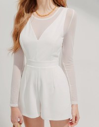 Fake Two-Piece Translucent Suspender Jumpsuit