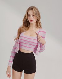 Contrast Striped Button-Down Two-Piece Knit Top