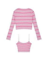 Contrast Striped Button-Down Two-Piece Knit Top