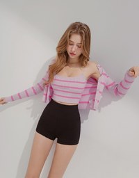 Contrast Striped Button-Down Two-Piece Knit Top