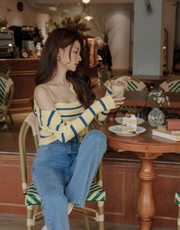Contrast Striped Button-Down Two-Piece Knit Top