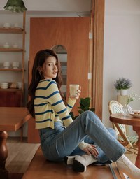 Contrast Striped Button-Down Two-Piece Knit Top
