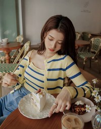 Contrast Striped Button-Down Two-Piece Knit Top