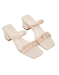 Tweed slip-on mid-heel slippers