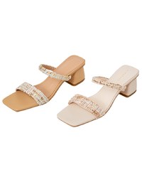 Tweed slip-on mid-heel slippers