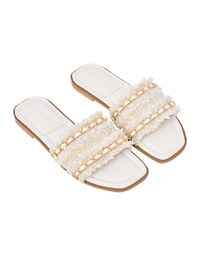 Light luxury woven tassel gold chain flat slippers