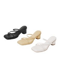 Simple Thin Strap Square Mid-Heel Slippers