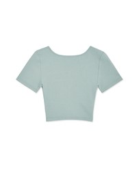 V-Neck Ruffled Button-Up Knit Crop Top
