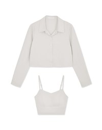 Button Up Two Piece Crop Blouse Shirt (With Padding)