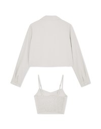 Button Up Two Piece Crop Blouse Shirt (With Padding)