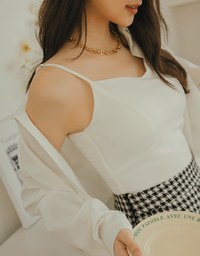 Button Up Two Piece Crop Blouse Shirt (With Padding)