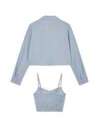 Button Up Two Piece Crop Blouse Shirt (With Padding)