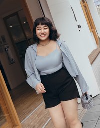 Button Up Two Piece Crop Blouse Shirt (With Padding)