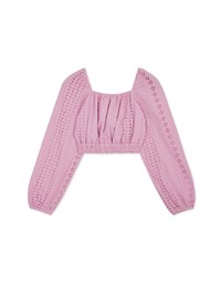 Lace Square Neck Puffed Sleeves Crop Top