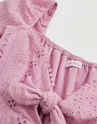 Lace Square Neck Puffed Sleeves Crop Top