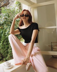 Sloping Shoulder Silky Crop Top