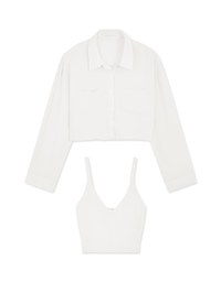 Two-Piece Sheer Crop Button-Up Blouse Shirt