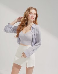 Two-Piece Sheer Crop Button-Up Blouse Shirt