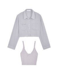 Two-Piece Sheer Crop Button-Up Blouse Shirt
