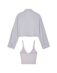 Two-Piece Sheer Crop Button-Up Blouse Shirt
