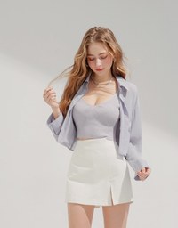 Two-Piece Sheer Crop Button-Up Blouse Shirt