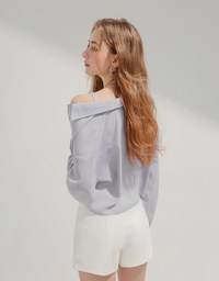 Two-Piece Sheer Crop Button-Up Blouse Shirt