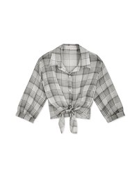 Sheer Tie Ribbon Checkered Blouse Shirt