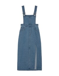 Side Slit Suspender Denim Jeans Maxi Dress