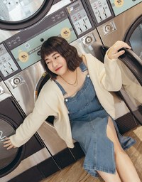 Side Slit Suspender Denim Jeans Maxi Dress