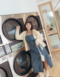 Side Slit Suspender Denim Jeans Maxi Dress