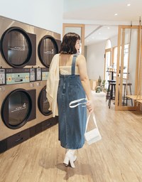 Side Slit Suspender Denim Jeans Maxi Dress