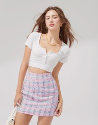 Chic Tweed Checked Skirt