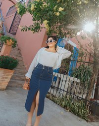 High Waisted Button-Front Slit Denim Jeans Maxi Skirt