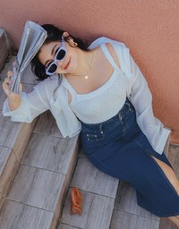 High Waisted Button-Front Slit Denim Jeans Maxi Skirt