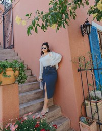 High Waisted Button-Front Slit Denim Jeans Maxi Skirt
