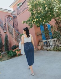 High Waisted Button-Front Slit Denim Jeans Maxi Skirt